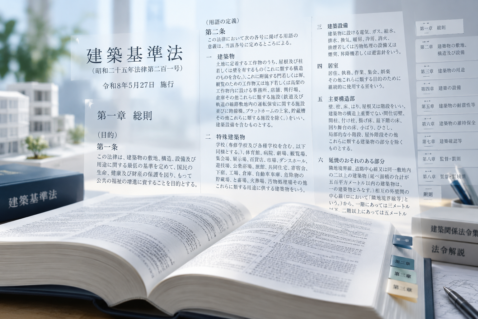 建築法規の資料を示すコンセプト画像