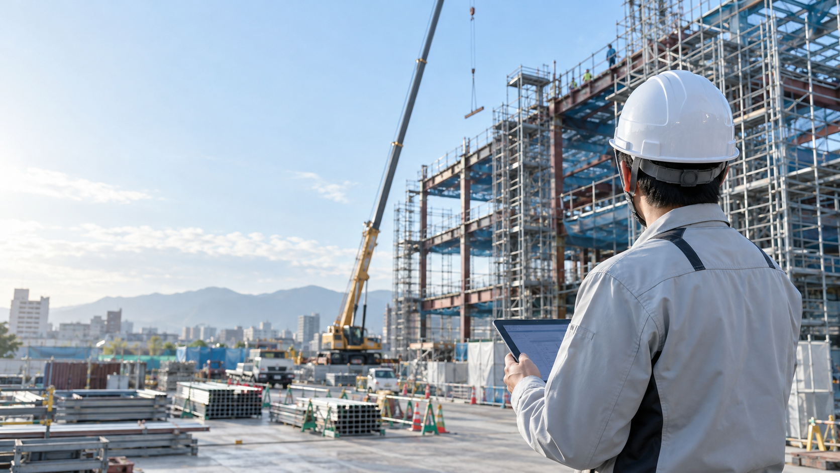 建設現場を確認する施工管理者